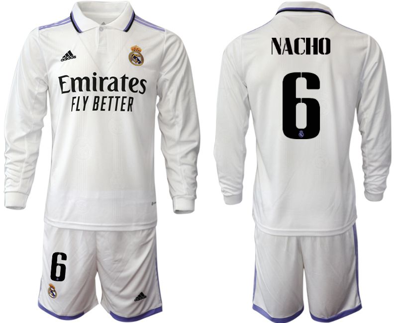 Men 2022-2023 Club Real Madrid home long sleeve white #6 Soccer Jersey->real madrid jersey->Soccer Club Jersey